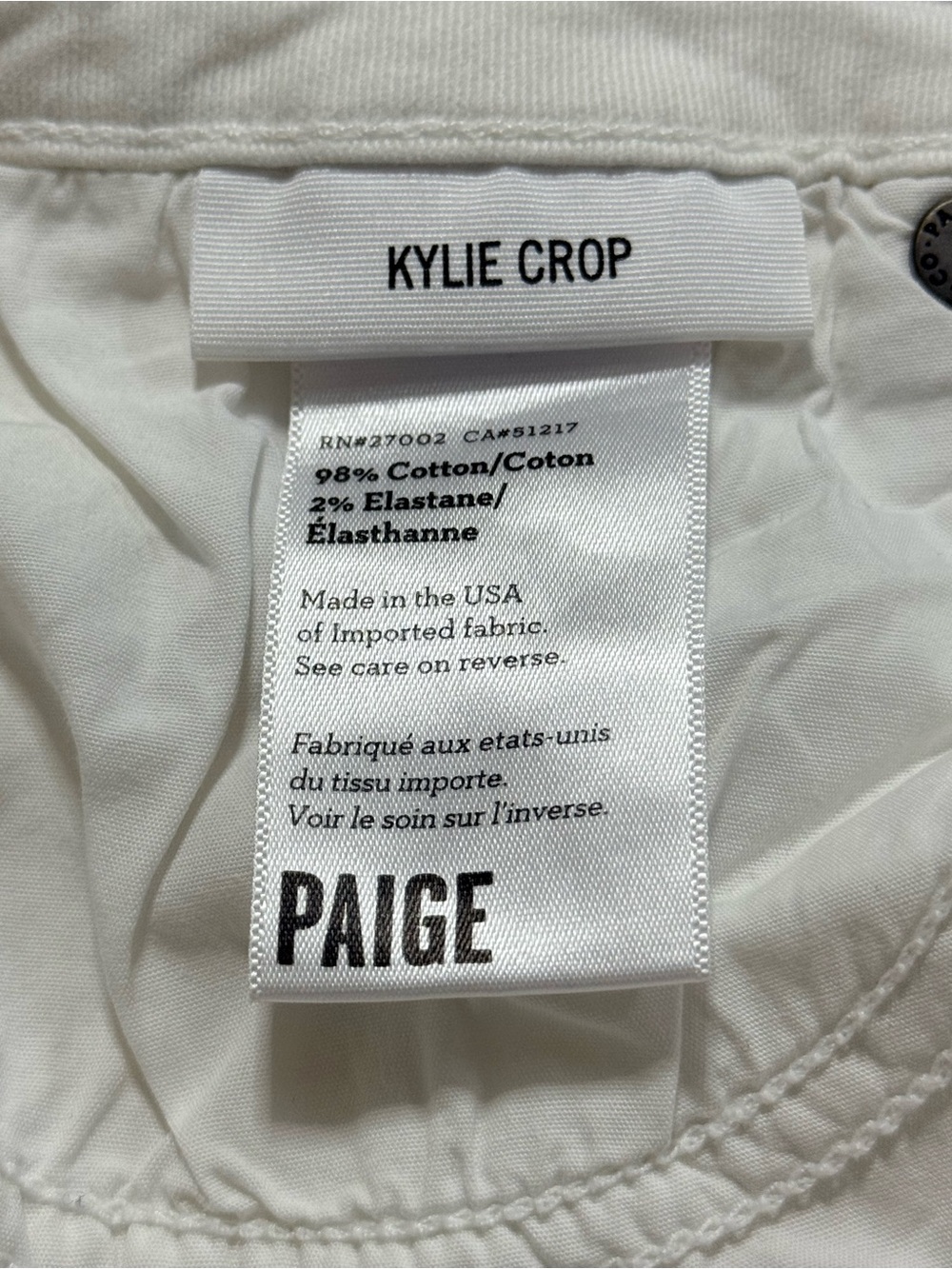 PAIGE Kylie Crop White Jeans Size 28 Made in USA Stretch Denim - Picture 9 of 9